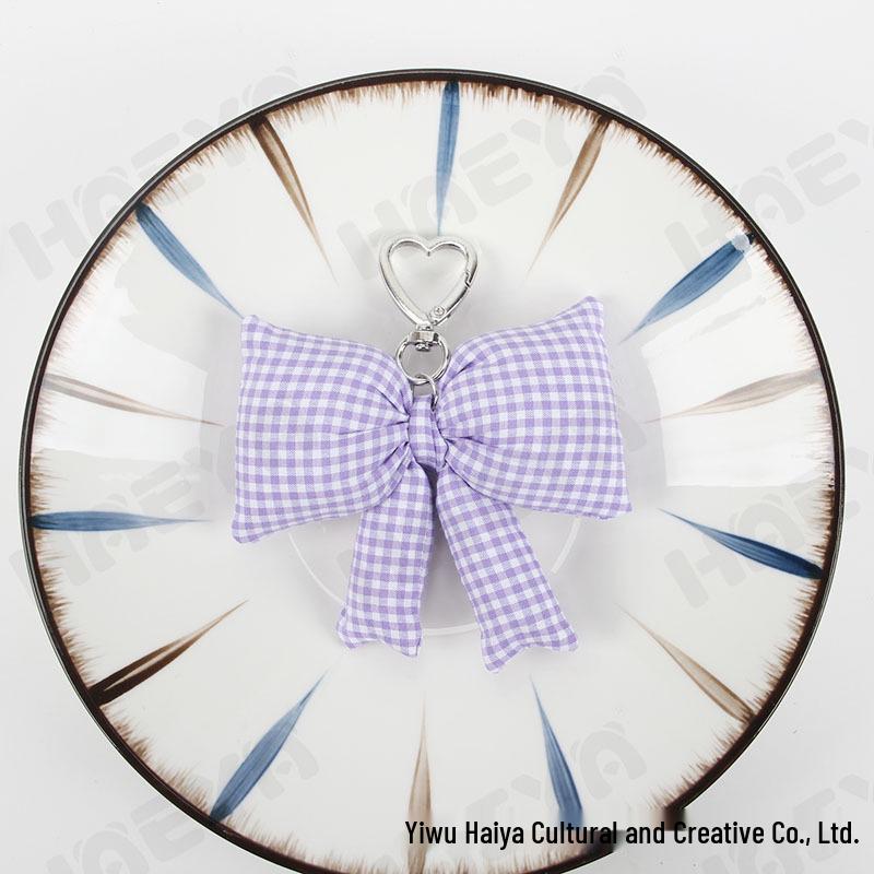 Korean Plaid Bow Keyring & Phone Pendant with Heart Buckle 10cm