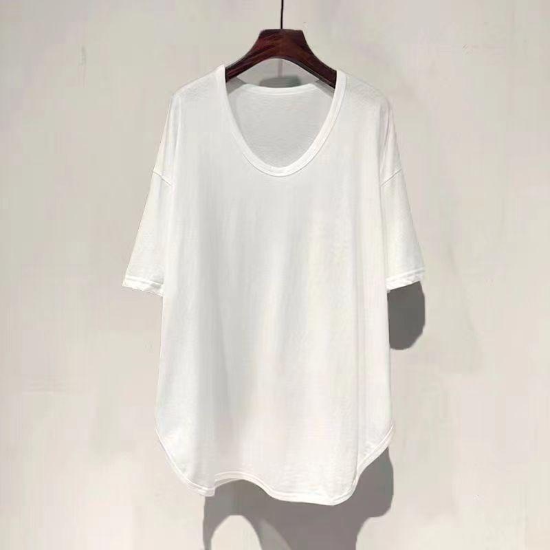 

Женская футболка в стиле Харадзюку, хлопковый свободный повседневный топ с круглым вырезом и короткими рукавами, один размер S белый