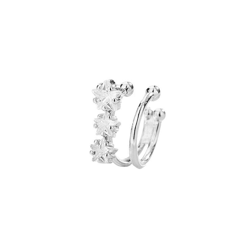 Double-Layer Zircon Star Ear Clips Exquisite Design Super Flash Three Star-Shaped Ear Bone Clips No Ear Holes Meteor Earrings