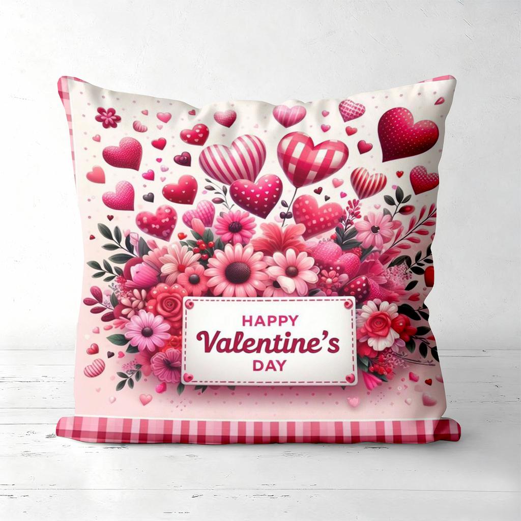 Pink Roses Hearts Valentine's Day Throw Pillows Polyester pillowcase, sofa decorative cushion cov Headboard Pillow