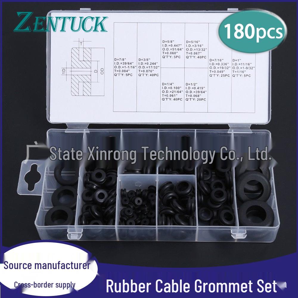 

180-Piece Boxed Rubber Cable Grommets & Wire Protector Set