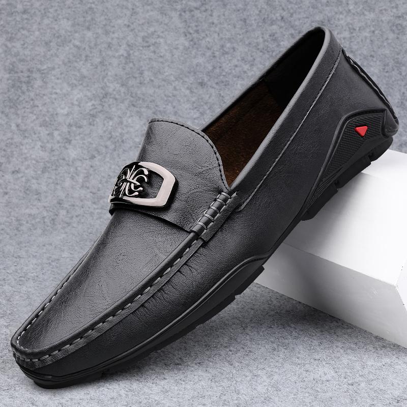 

Fashion Genuine Leather Soft Loafers Mens Luxury Designer Dress Shoes High Quality Slip-On Flats Fashion Comfort Driving Shoes Moccasins 38 чёрный