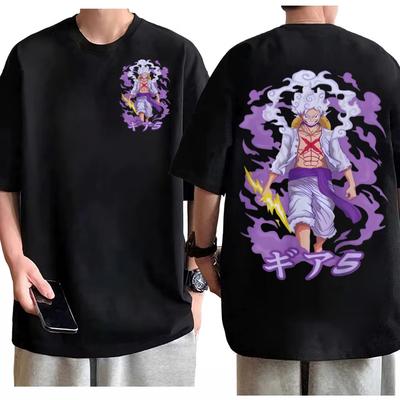 One Piece Luffy Gear 5 Nika Retro TShirt Men Cotton Anime Graphic Tee Modern Streetwear Comfortable Short Sleeve Crew Neck Top