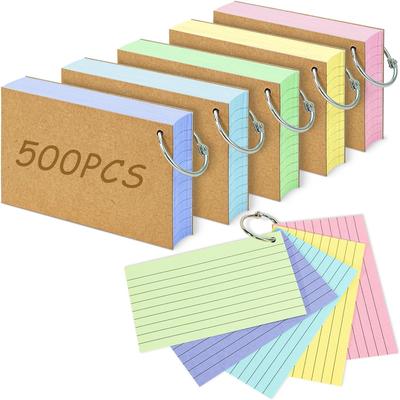 500 כרטיסיות פלאש עם טבעות, כרטיסיות אינדקס 3x5, כרטיסיות תזכורת לשינון, פתקיות