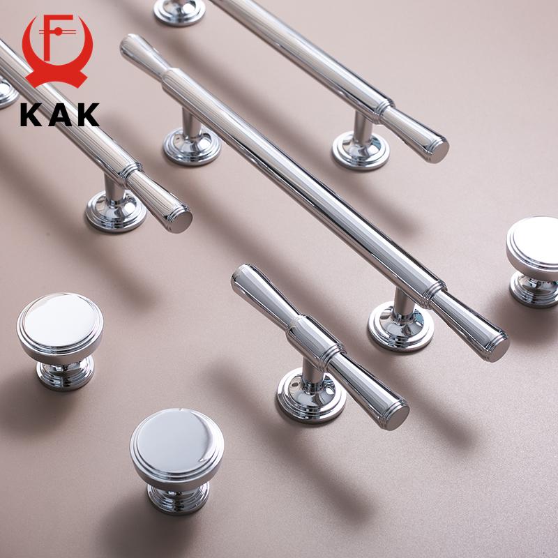 KAK Bright Chrome Kitchen Handles for Cabinets Zinc Alloy Silver Furniture Handles for Cabinets and Drawers Door Hardware