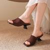 Summer Women Slippers Cow Suede Leather Shoes for Women Square Toe Strange Heel Shoes Black Sandals Concise Modern Slippers