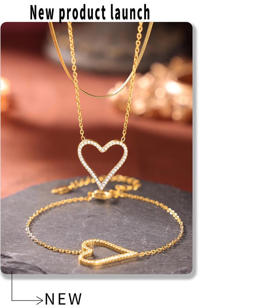 Qiong Yao Heart Zircon Clavicle Chain Bracelet - Light Luxury, Simple Women's Set