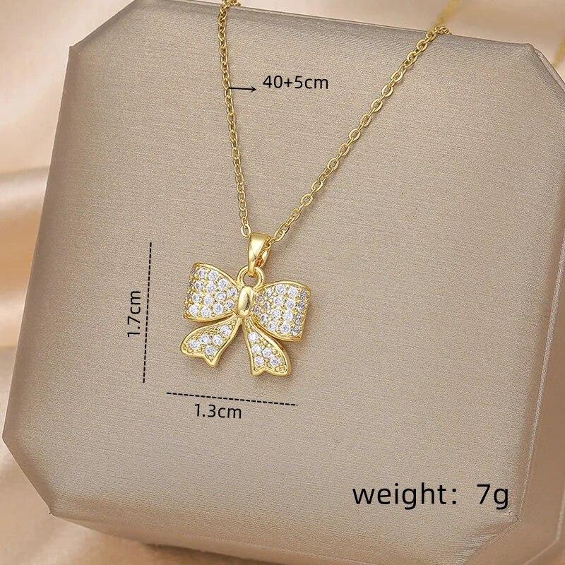 1pcs Gold Butterfly Series Copper Encrusted Zircon Pendant Titanium Steel Chain Simple And Elegant Necklace