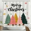 Merry Christmas Cartoon Shower Curtain, Bathroom Decorative Shower Curtain, Printed Christmas Tree Shower Curtain with Hooks