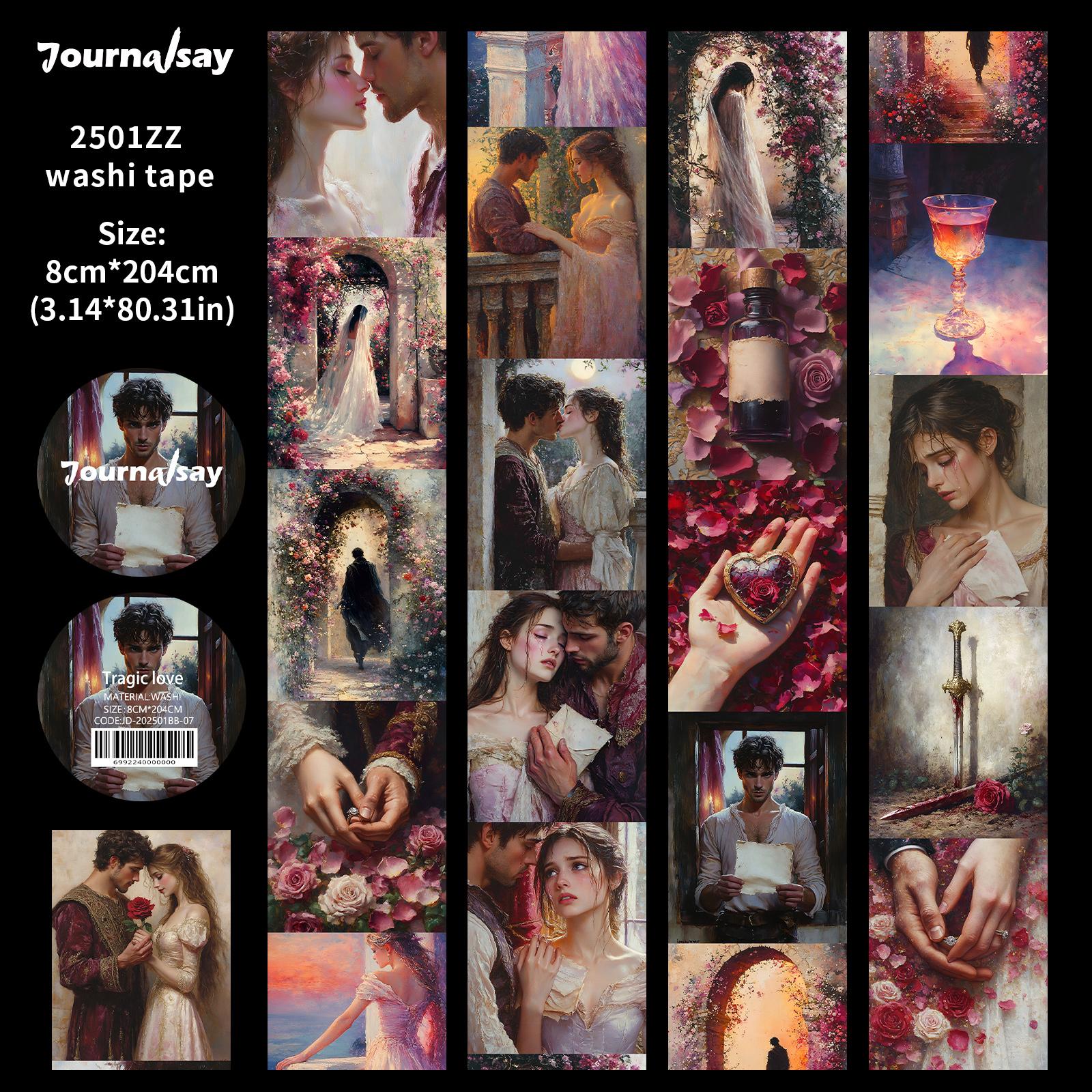

JIANWU 80mm*204cm Vintage Romantic Character Flower Landscape Material Collage Scrapbook Washi Tape Creative Journal Stationery