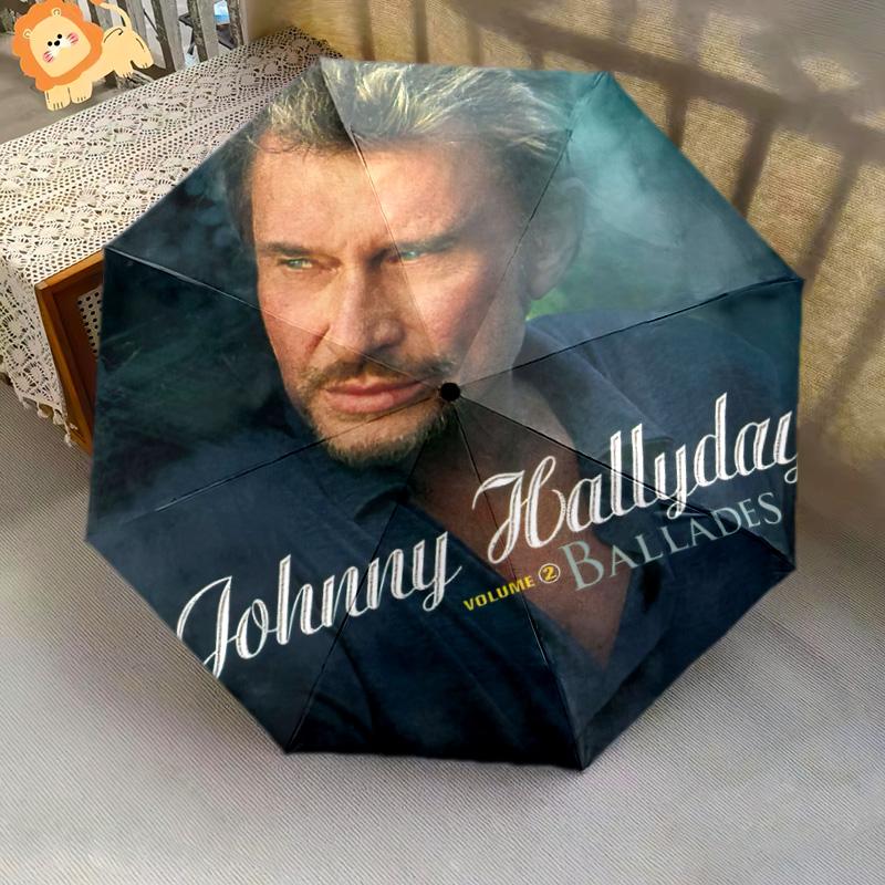 1pc Johnny Hallyday pattern Umbrella Portable Folding Umbrella Iron Frame Hole Bone Structure Outdoor Home Umbrella