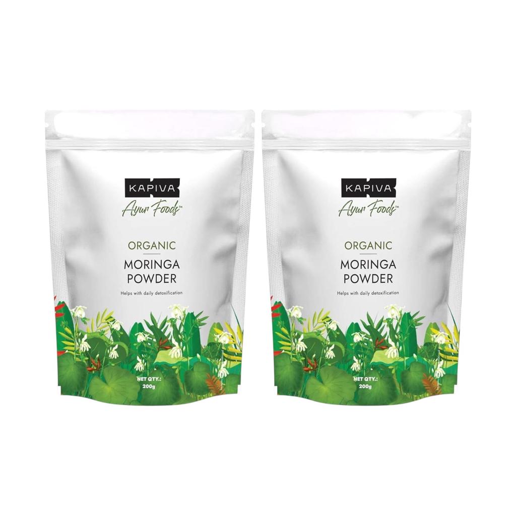 Kapiva Moringa Biologico Certificato in Polvere 200g X Confezione da 2 Foglie di Drumstick Superfood Polvere Vegetale Naturale Miscela di Erbe Verdi