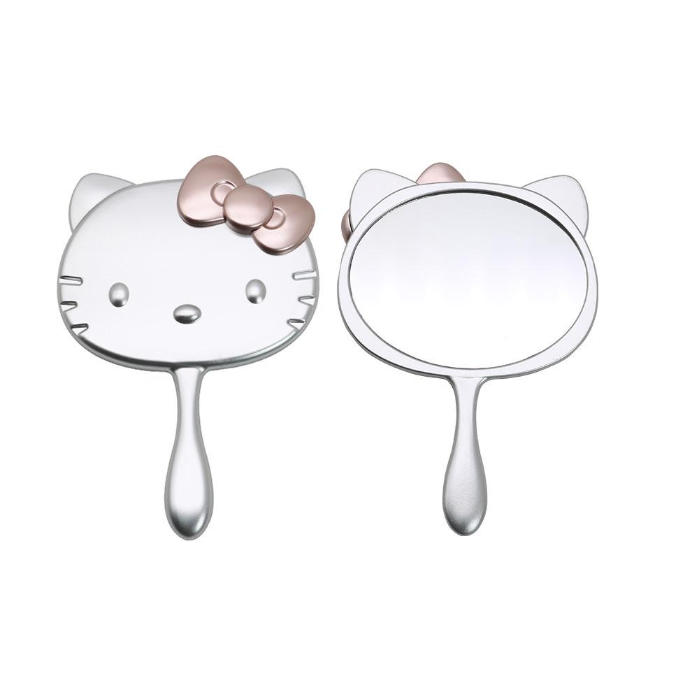 Cat-Themed Handheld Makeup Mirror - Mini Vanity Design серебряный