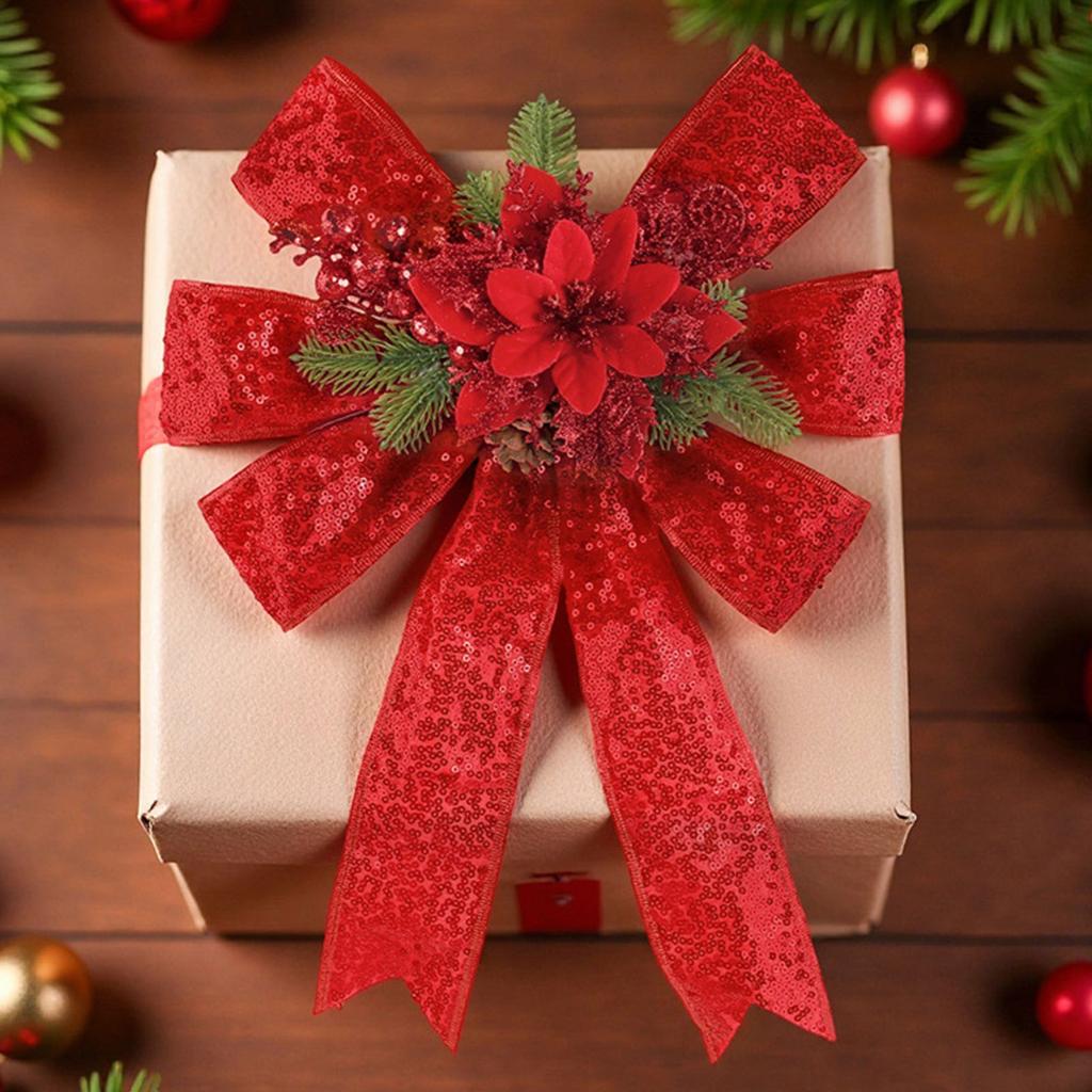 Christmas Decorations High-end Gold Velvet Bow Christmas Flocking Bow Large Red