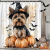 1pc Halloween Cute Dog Shower Curtain Polyester Fabric Bathroom Decor Hanging Bath Curtain Set with 12 Hooks 70.8x70.8 Inch Feat