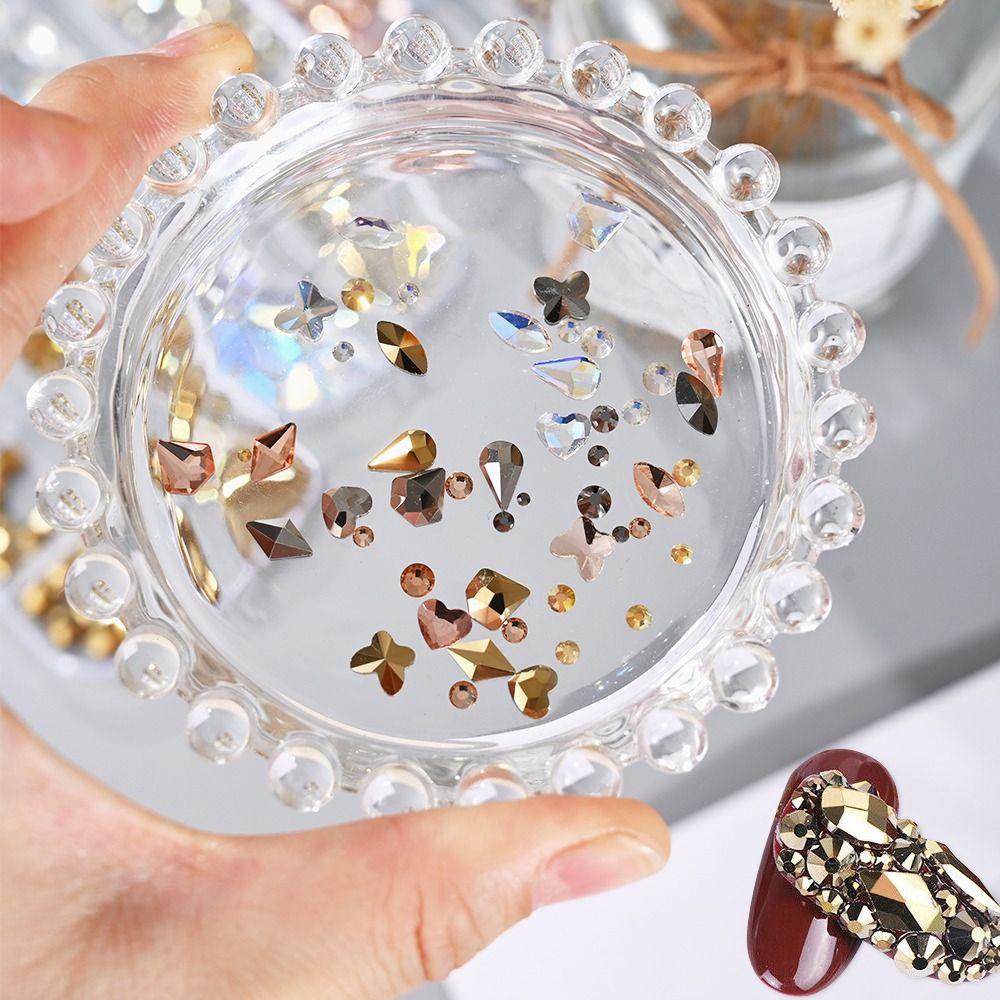 12 Grids 3D Nail Art Rhinestones Flat Bottom Square Rhombus Nail Art Charms Five-pointed Star/Heart Mixed-Shapes