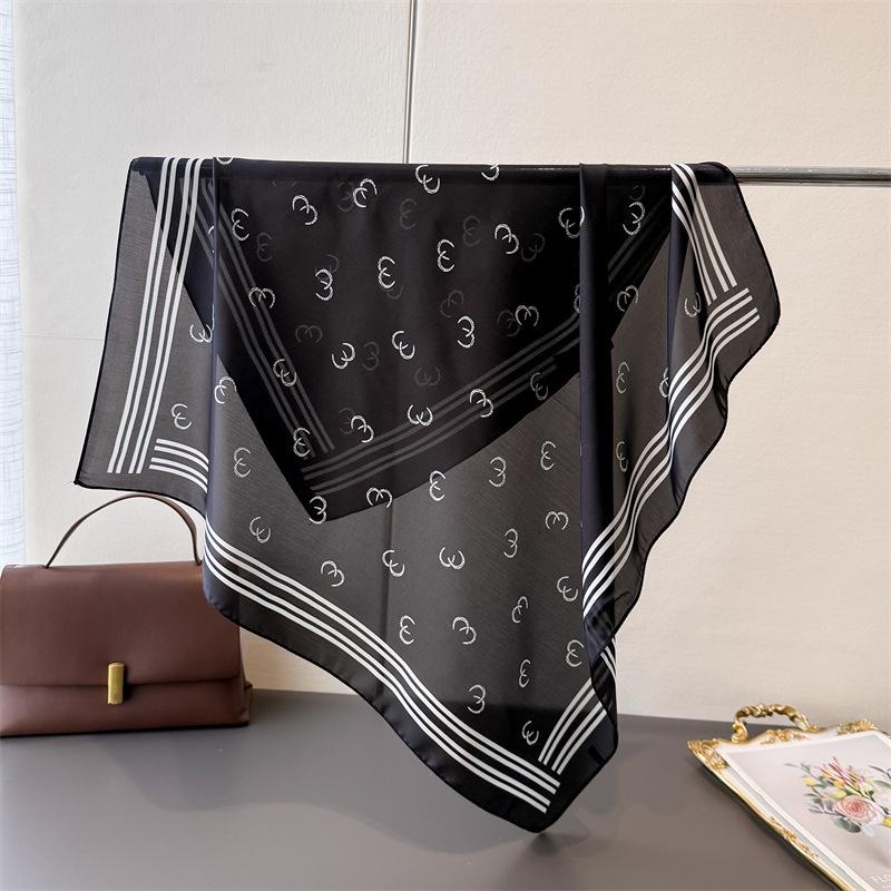 Luxury Brand  Chain Print Square Silk Scarf for Women Hijab Hair Bands 70cm Neckerchief Female Satin Shawl Ribbon Headband