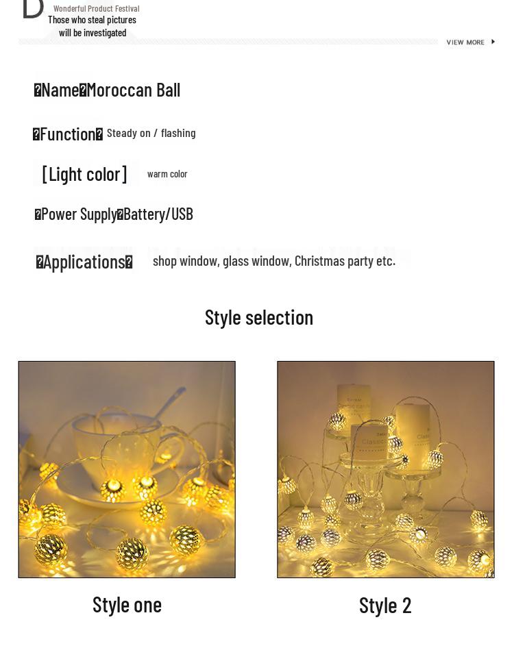 Solar-Powered Moroccan LED String Lights - USB Rechargeable, Ideal for Weddings & Holidays