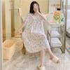 Cotton and silk nightgown women's summer thin short-sleeved cartoon printed pajamas can be worn outside long large size loose knee pajamas