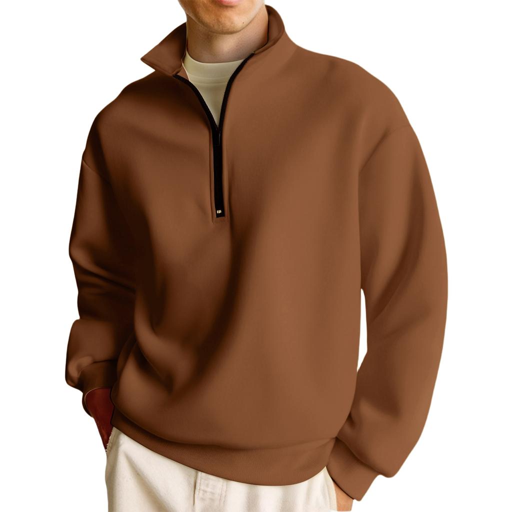 Men's Casual Long-Sleeved Collared Quarter-Zip Sweatshirt
