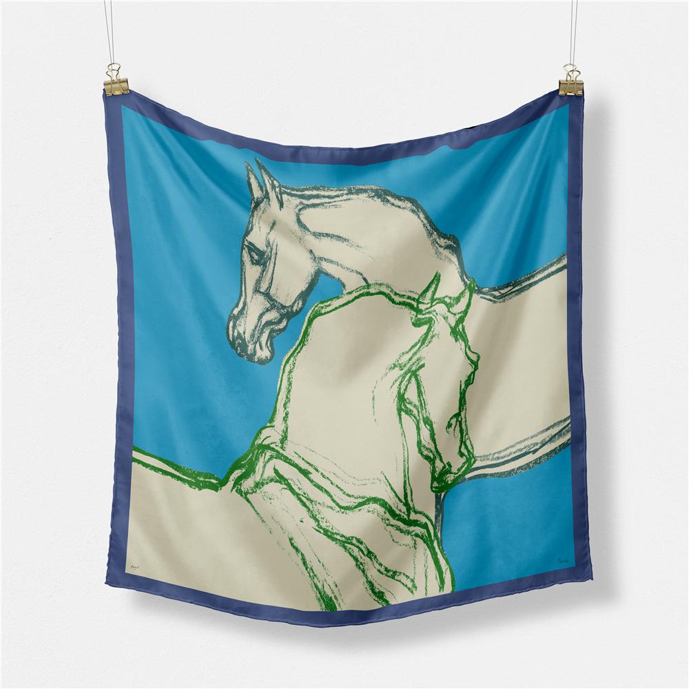 Twill Silk Scarf Woman Tassel Horse Print Square Scarves Wraps Bandana Small Hijab Silk Foulards Lady Tie Headband Neckerchief