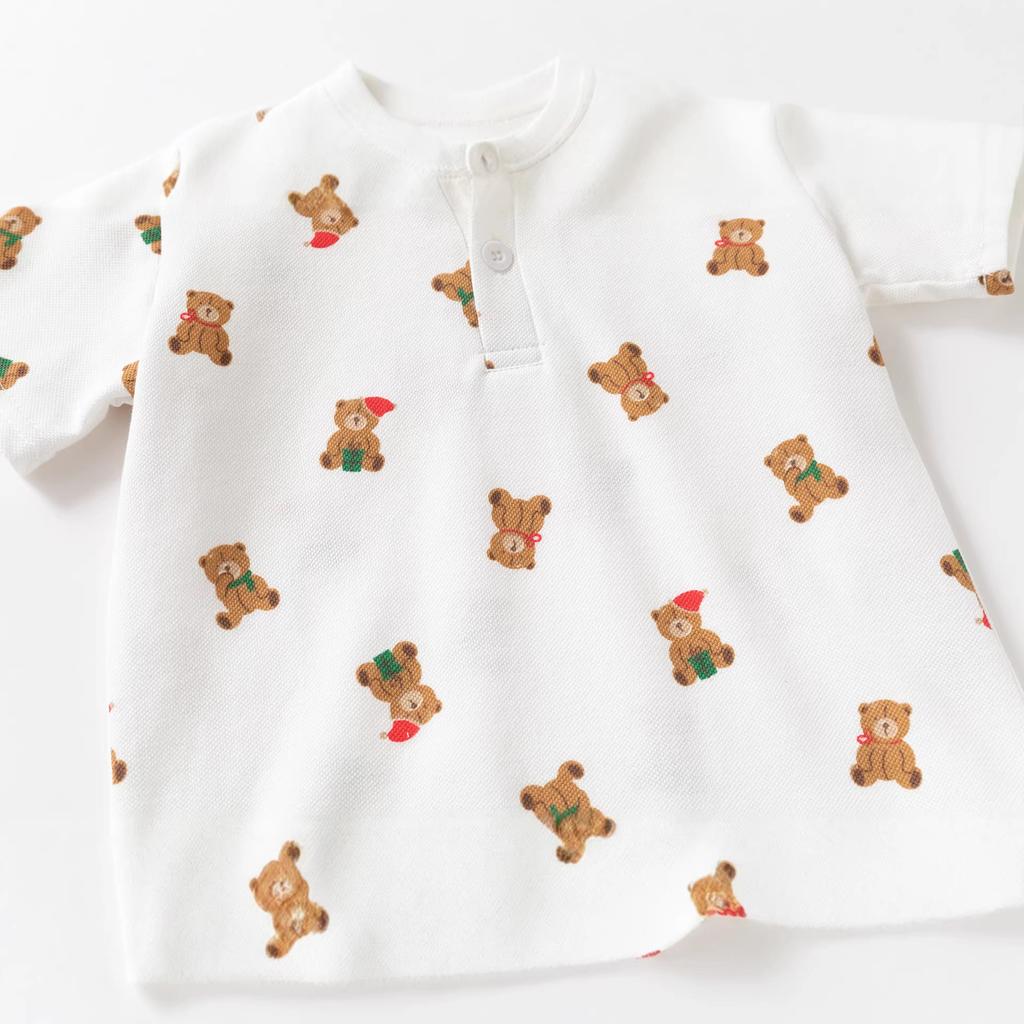 Boys Short Sleeve Polo Shirt with Bear Print Summer New 2026 Toddler Kids Casual Tops Button Down Collar