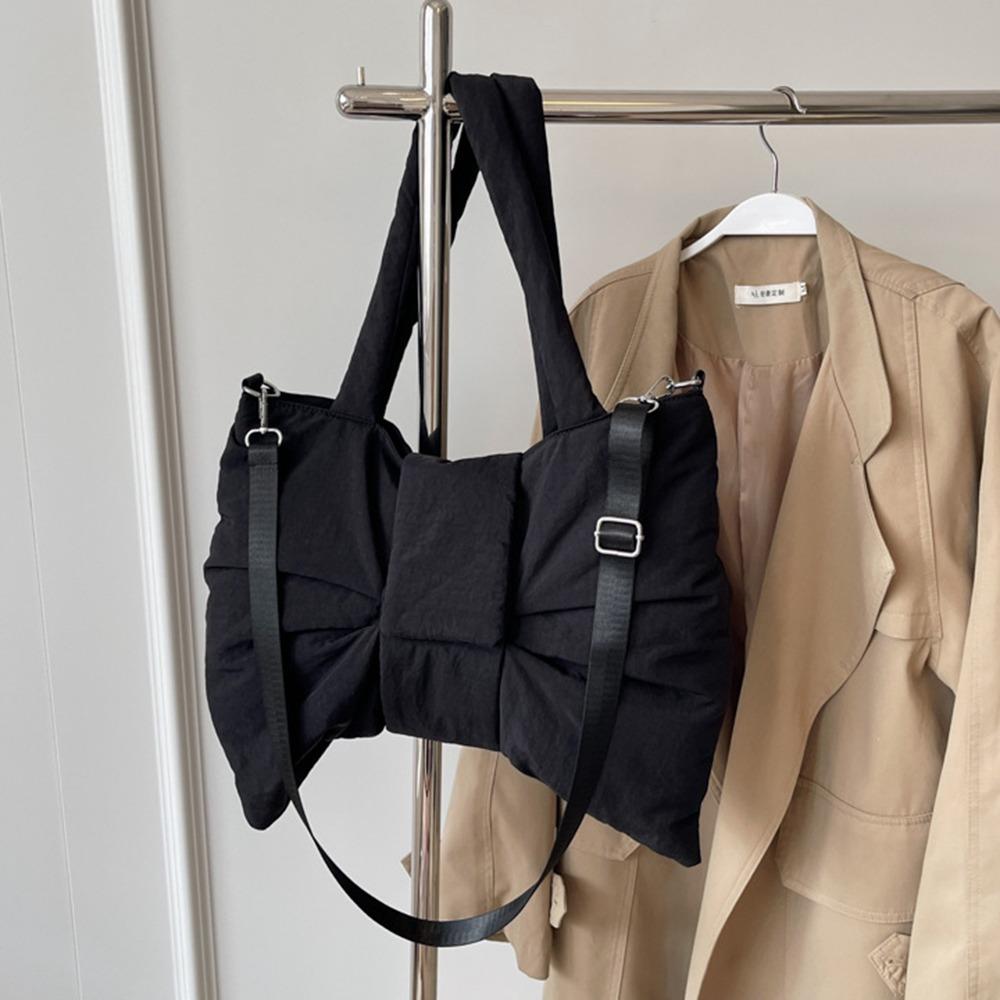 Large Capacity Ruched Bowknot Shoulder Bag Cotton Padded Crossbody Bags  Students