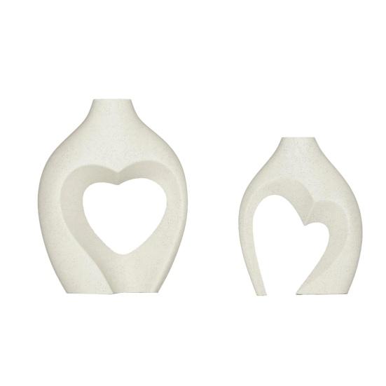 1 Pair Snuggle Hollow Heart Shaped Vase, Minimalist Modern Flower Vase, Nordic Boho Style Decorative Vase for Living Room Shelf, Mantle,