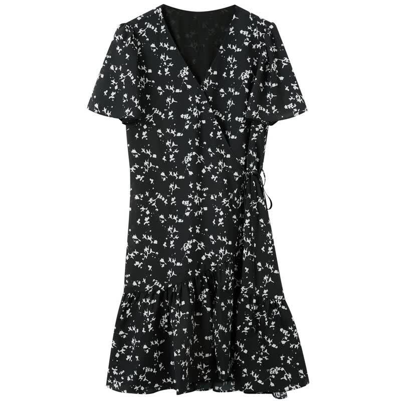 French Floral V-Neck A-Line Mini Dress