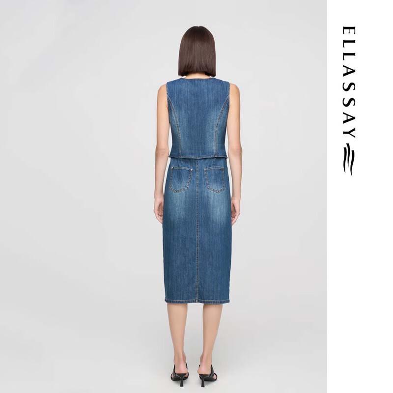 ELLASSAY Retro Denim Sleeveless Faux Two-Piece Dress