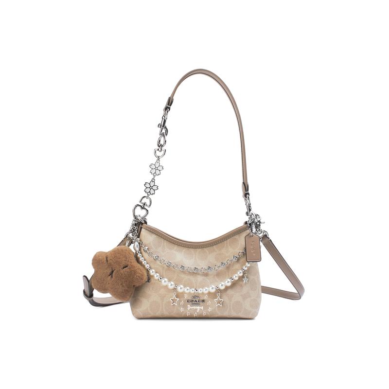 

COACH shoulder bag [Customized bag] Laurel 19 warm brown texture, small flowers, ribbon decoration Xingying Mengzhu Basic Pack (Pack + Dust Bag) срібний