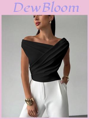 Simple Black Polyester Sleeveless Tshirt With Slim Fit For Womens Summer Casual Wear