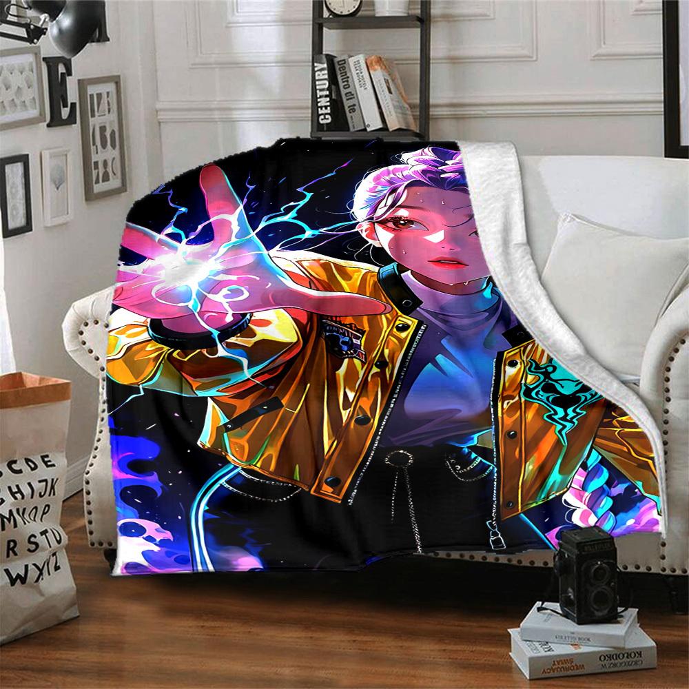 1pc KPop Demon Hunters Soft & Warm Flannel Blanket, Multi-Purpose Throw Blanket for Couch, Sofa, Office, Bed, Camping, Travel