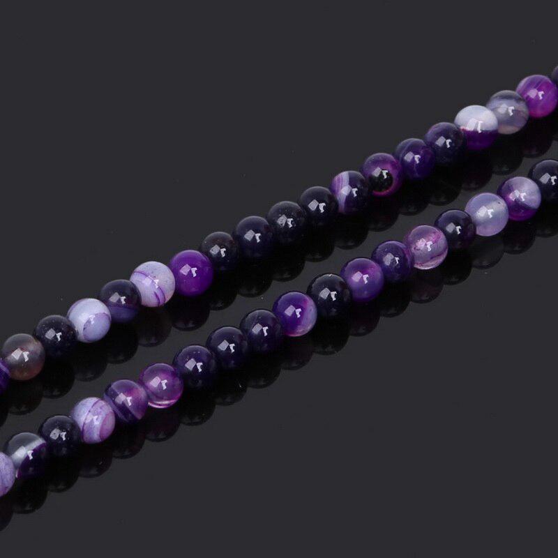 Natural Purple Stripe Stone Loose Round Beads 4mm 6mm 8mm 10mm Natural Stone Beads for Jewelry Making