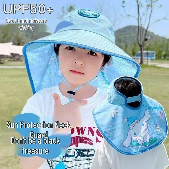 Children's Summer Sun Protection Hat with Face Shield and Wide Brim