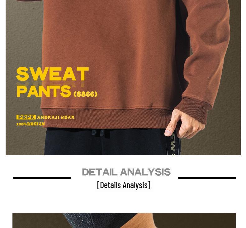 Men's Trendy Brand Heavyweight Round Neck Sweatshirt - Autumn Loose Casual Print with Velvet Long Sleeves