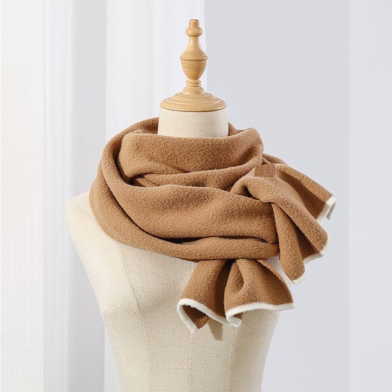 Autumn and Winter Korean Style Solid Color Wool Blended Knitted Scarf Female Japanese Student Cute Soft Waxy Thickened Warm Scarf