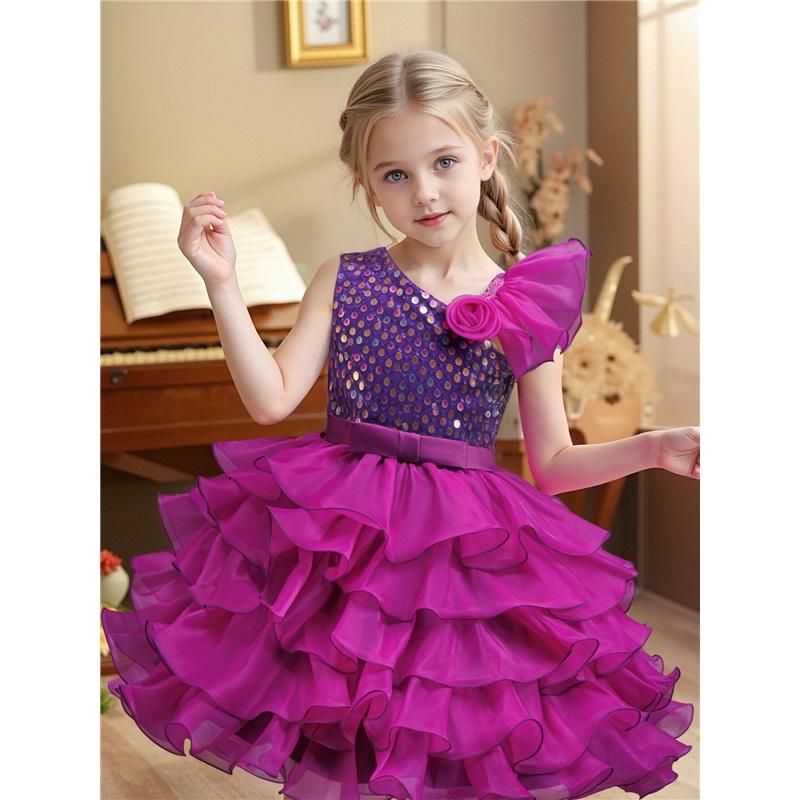 Princess-Style First Birthday Dress for Girls: Short, Off-the-Shoulder, Puffy-Sleeve Children s Gown 110cm