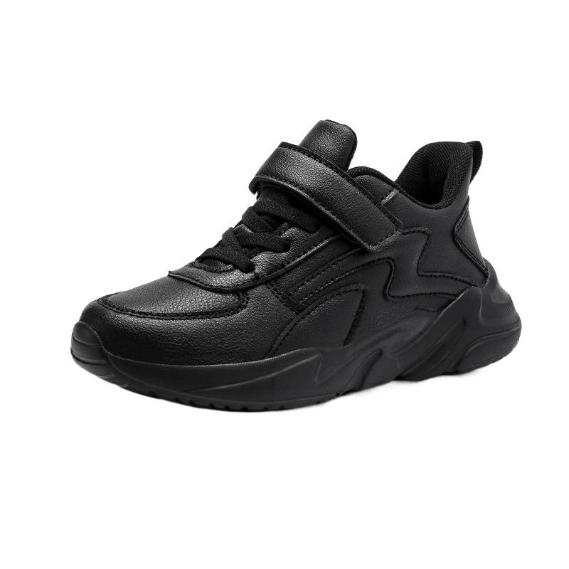 Children's sports shoes Boys' small black shoes 24 spring and autumn leather surface single shoes performance white shoes running shoes