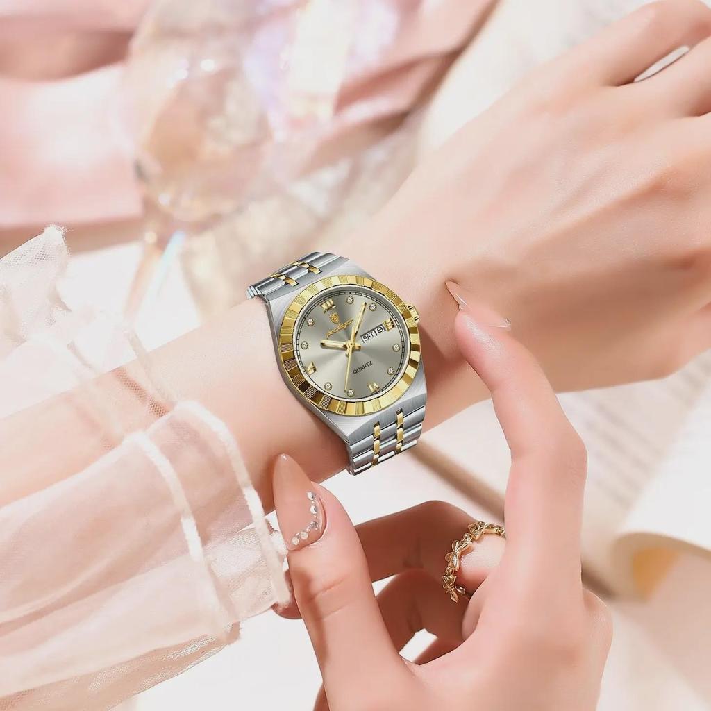 POEDAGAR Luxury Woman Watch Week Date Waterproof Luminous Business Women's Watch Stainless Steel Quartz Casual Watches For Women