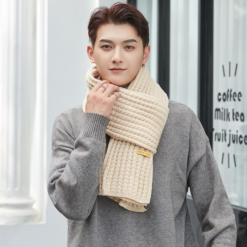 New Winter Men's Scarf Knitted Wool Solid Color Korean Style Couple Versatile Fashion Simple Thickened Warm Scarf