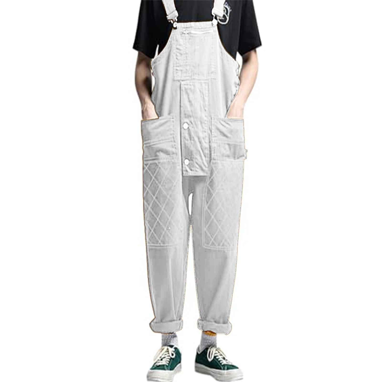 

Мужской комбинезон-карго в стиле хип-хоп, повседневный, однотонный, рабочие подтяжки XL белый