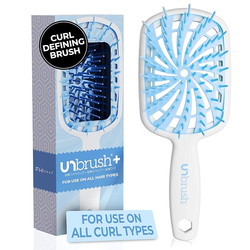FHI Heat UNbrush Plus — Curly Hair Brush for Gentle & Effective Detangling on Wet or Dry Fragile Hair Types — Detangler Brush w/ 84 UltraFlex