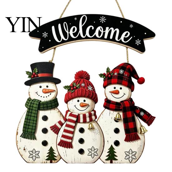 Vintage Style Seasonal Home Accents Christmas Wooden Hanging Sign, Rustic Holiday Wall Decor with Santa Claus Door Hanger Reindeer And Snowman