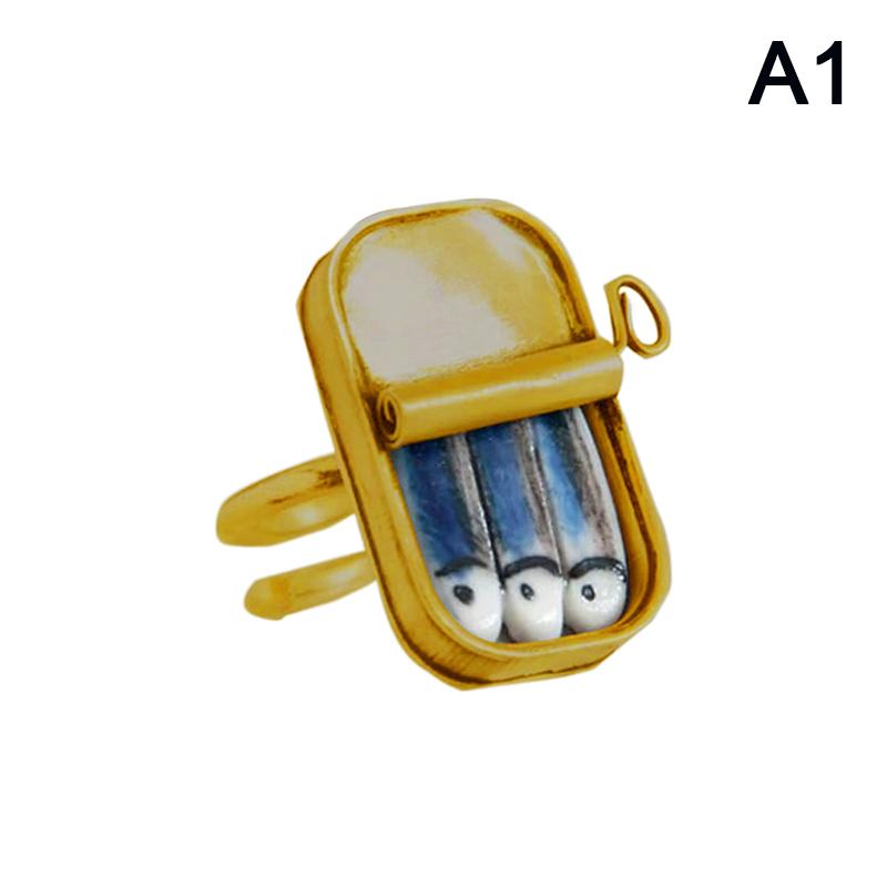 Canned Sardines Adjustable Ring/Necklace Fun Ring Alloy Of Sardines Ring Gift Quirky Ring Necklace Ornament,Tin Of Sardines