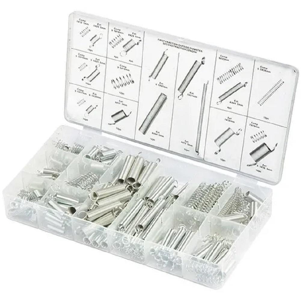 200 Stück verzinkter Stahlfedern Sortiment mit 20 Größen für verschiedene Reparatur- und mechanische Anwendungen mit durchsichtiger Aufbewahrungsbox