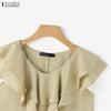  ZANZEA Women Ruffles Round Neck Loose Casual Sleeveless Blouse