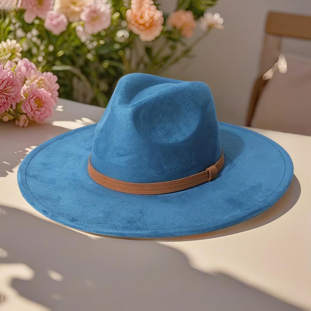 Women's Suede Hat with Colorful Heart-shaped Top and Wide Brim, Gentleman's Hat