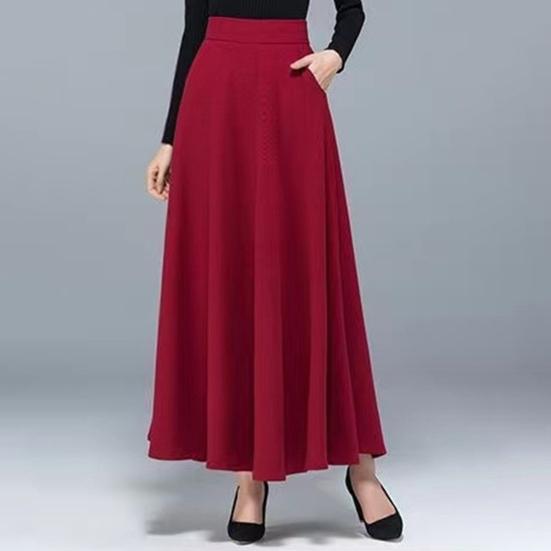Maxi Skirt High Waist A-Line Long Skirt with Pockets Breathable Slimming Large Hem Design Office Lady Skirt