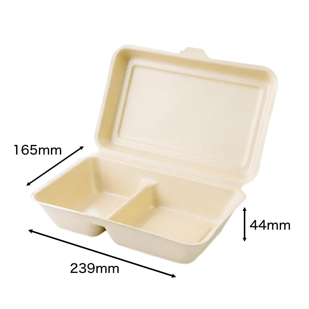 Disposable Lunch Box with Laminated 50 Dividers Per Made with Unbleached Rice Water and Oil Commercial ECO&BASIC Dividers, 1000ml, Box, Microwaveable,